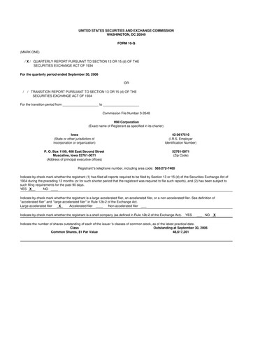 Miniature HNI Corporation
 10-Q Rapport trimestriel  