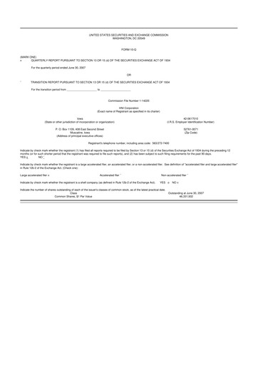 Miniature HNI Corporation
 10-Q Rapport trimestriel  
