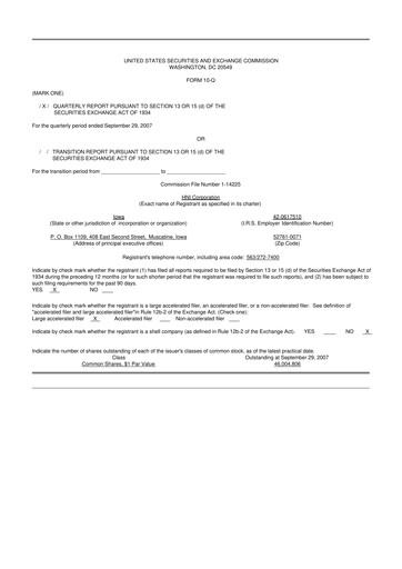 Miniature HNI Corporation
 10-Q Rapport trimestriel  