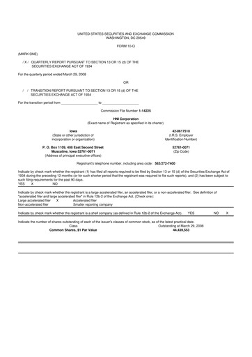 Miniature HNI Corporation
 10-Q Rapport trimestriel  