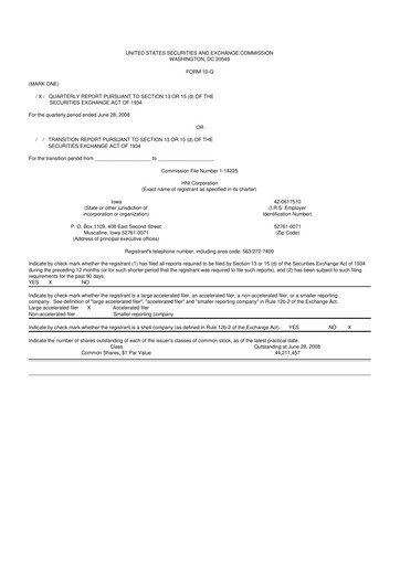 Miniature HNI Corporation
 10-Q Rapport trimestriel  