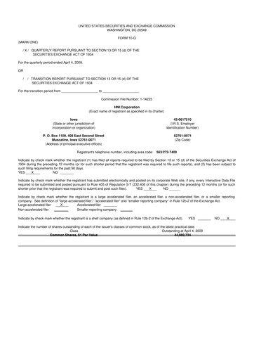Miniature HNI Corporation
 10-Q Rapport trimestriel  