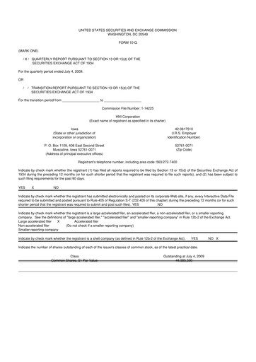 Miniature HNI Corporation
 10-Q Rapport trimestriel  