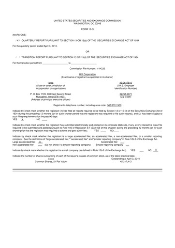 Miniature HNI Corporation
 10-Q Rapport trimestriel  