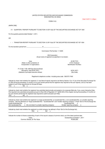 Miniature HNI Corporation
 10-Q Rapport trimestriel 2011 