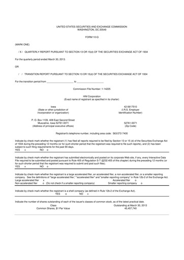 Miniature HNI Corporation
 10-Q Rapport trimestriel 2013 