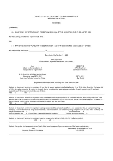 Miniature HNI Corporation
 10-Q Rapport trimestriel 2013 
