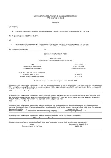 Miniature HNI Corporation
 10-Q Rapport trimestriel 2014 