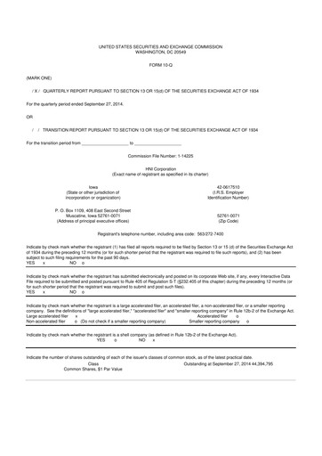 Miniature HNI Corporation
 10-Q Rapport trimestriel 2014 