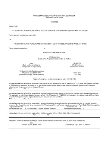 Miniature HNI Corporation
 10-Q Rapport trimestriel 2016 