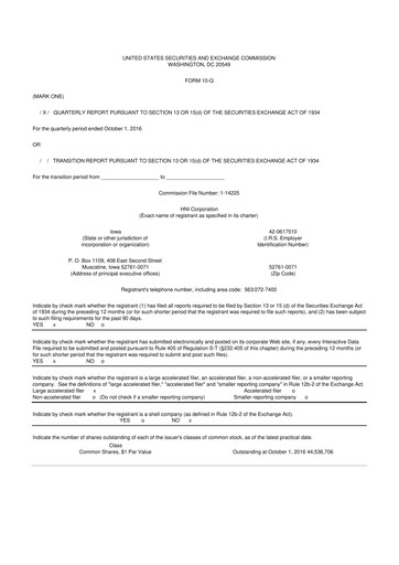 Miniature HNI Corporation
 10-Q Rapport trimestriel 2016 