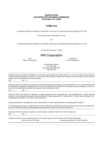 Miniature HNI Corporation
 10-Q Rapport trimestriel 2018 