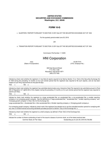 Miniature HNI Corporation
 10-Q Rapport trimestriel 2018 