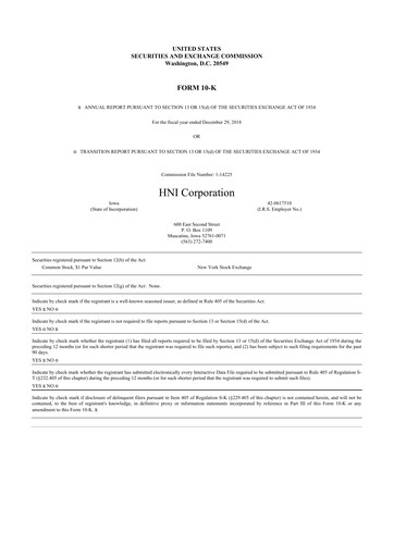 Thumbnail HNI Corporation
 10-K Annual Report 2018