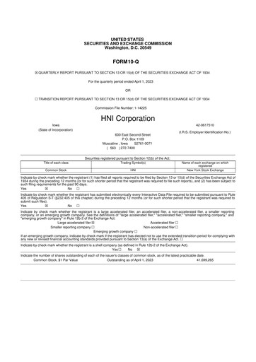 Miniature HNI Corporation
 10-Q Rapport trimestriel 2023 