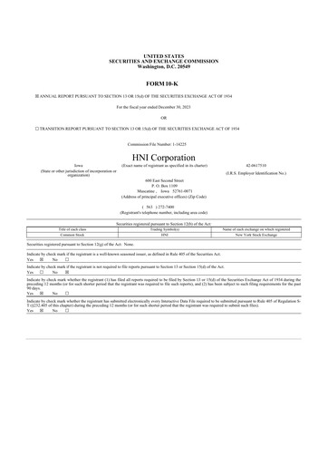 Thumbnail HNI Corporation
 10-K Annual Report 2023