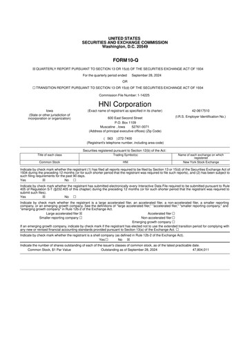 Miniature HNI Corporation
 10-Q Rapport trimestriel 2024 
