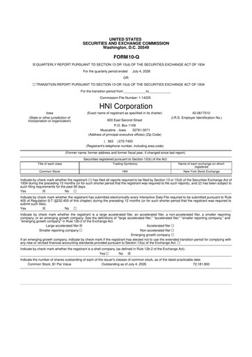 Vorschaubild HNI Corporation
 10-Q Quartalsbericht 2026 