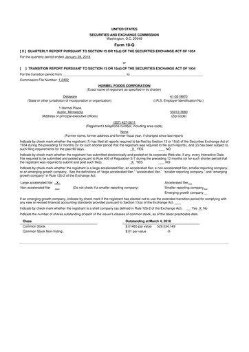 Thumbnail Hormel Foods 10-Q Quarterly Report FY2018 