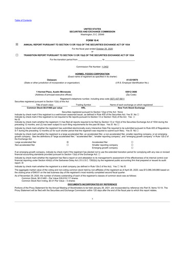 Thumbnail Hormel Foods 10-K Annual Report 2020