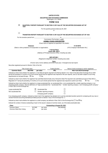 Thumbnail Hormel Foods 10-Q Quarterly Report FY2021 