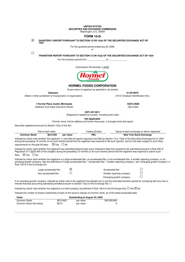 Vorschaubild Hormel Foods 10-Q Quartalsbericht 2026 
