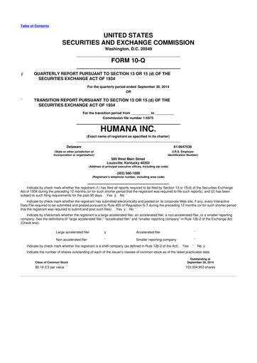 Vorschaubild Humana 10-Q Quartalsbericht 2014 