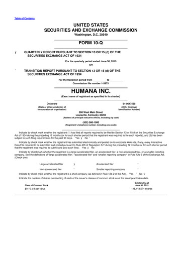 Vorschaubild Humana 10-Q Quartalsbericht 2015 