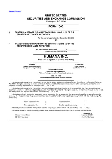 Vorschaubild Humana 10-Q Quartalsbericht 2016 