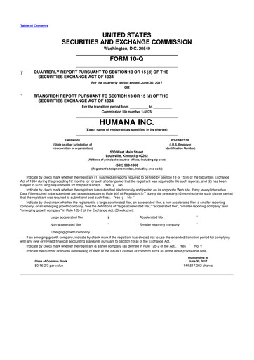 Vorschaubild Humana 10-Q Quartalsbericht 2017 