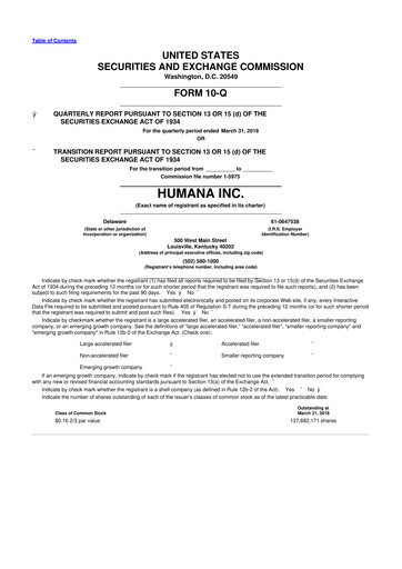 Vorschaubild Humana 10-Q Quartalsbericht 2018 