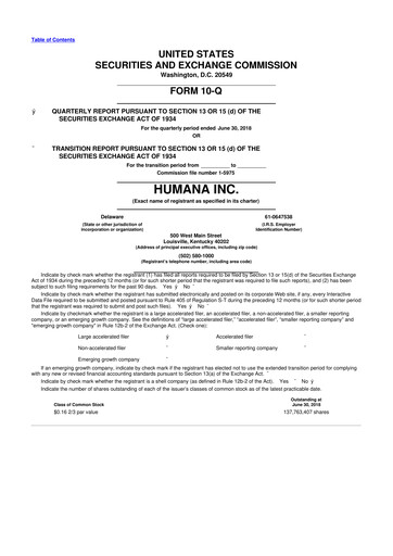 Vorschaubild Humana 10-Q Quartalsbericht 2018 
