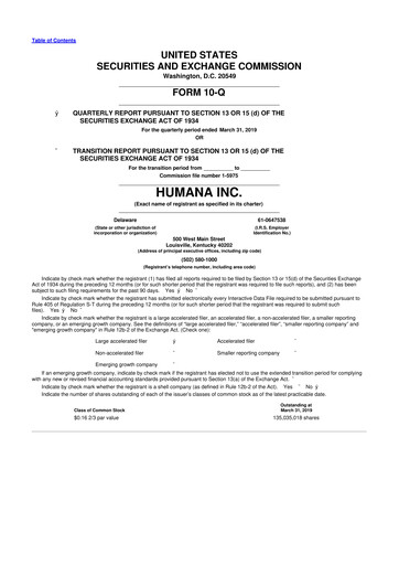 Vorschaubild Humana 10-Q Quartalsbericht 2019 