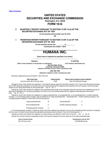 Vorschaubild Humana 10-Q Quartalsbericht 2019 