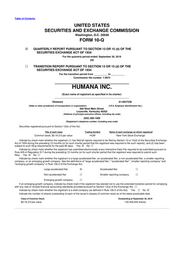 Vorschaubild Humana 10-Q Quartalsbericht 2019 