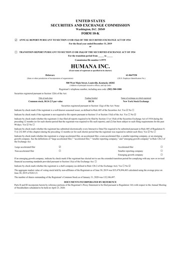 Thumbnail Humana 10-K Annual Report 2019