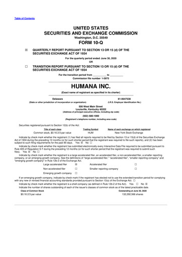 Vorschaubild Humana 10-Q Quartalsbericht 2020 