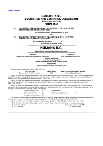 Vorschaubild Humana 10-Q Quartalsbericht 2020 