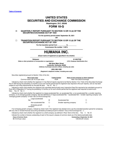 Vorschaubild Humana 10-Q Quartalsbericht 2021 