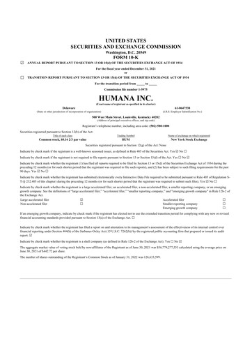 Thumbnail Humana 10-K Annual Report 2021