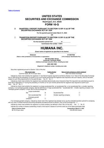 Vorschaubild Humana 10-Q Quartalsbericht 2022 