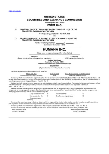 Thumbnail Humana 10-Q Quarterly Report FY 