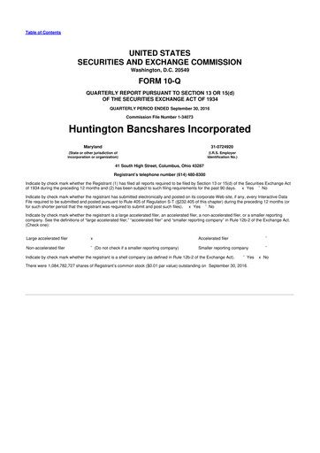 Thumbnail Huntington Bancshares
 10-Q Quarterly Report FY2016 