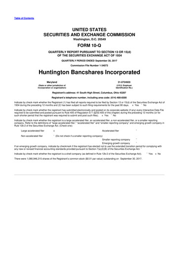 Thumbnail Huntington Bancshares
 10-Q Quarterly Report FY2017 