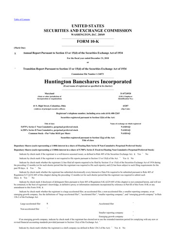 Thumbnail Huntington Bancshares
 10-K Annual Report 2018