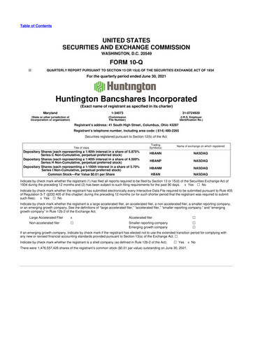 Thumbnail Huntington Bancshares
 10-Q Quarterly Report FY2021 
