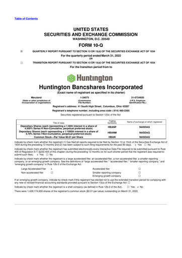 Thumbnail Huntington Bancshares
 10-Q Quarterly Report FY2022 