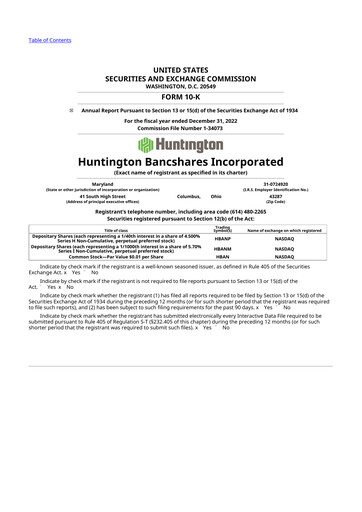 Thumbnail Huntington Bancshares
 10-K Annual Report 2022