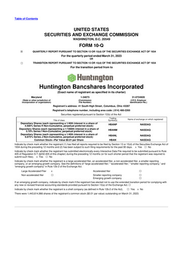 Thumbnail Huntington Bancshares
 10-Q Quarterly Report FY2023 