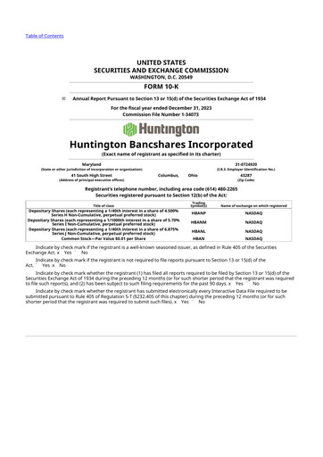 Thumbnail Huntington Bancshares
 10-K Annual Report 2023